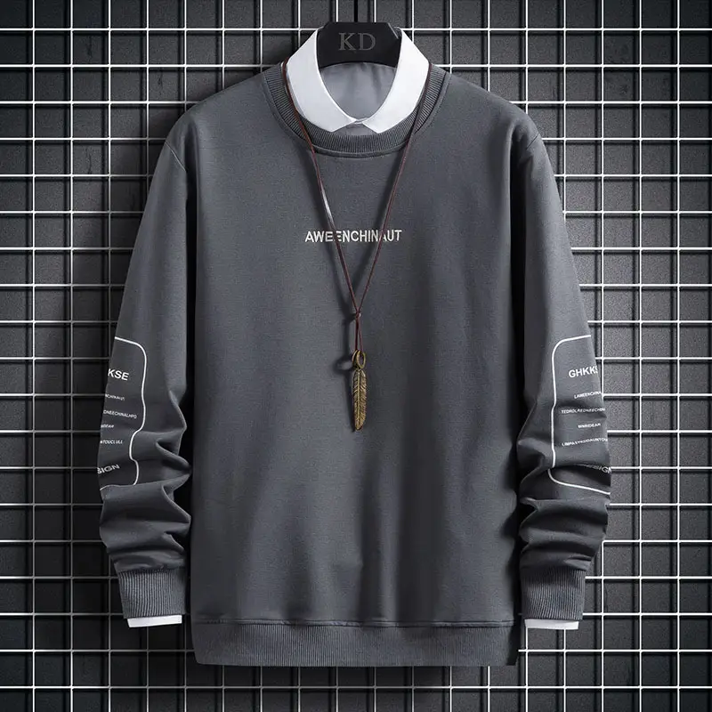 Men Korean Style Grey Sweatshirt with White Pockets — feature 18