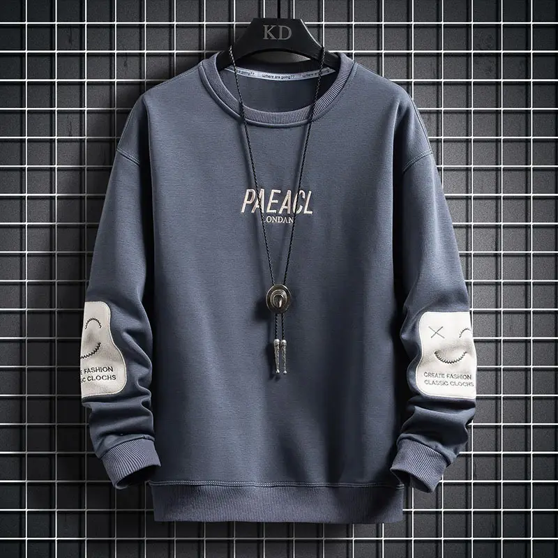 Men Korean Style Grey Sweatshirt with White Pockets — feature 3