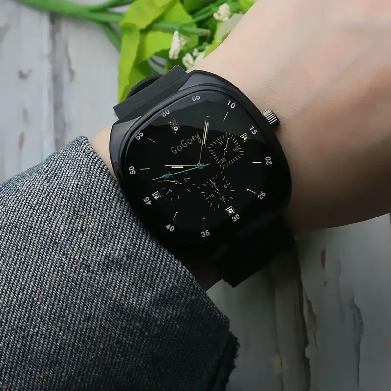 Black Silicone Band Large Watch for Women Men - Image 8