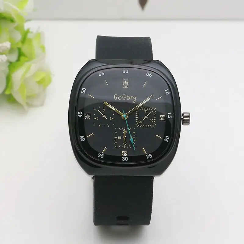 Black Silicone Band Large Watch for Women Men - Image 3