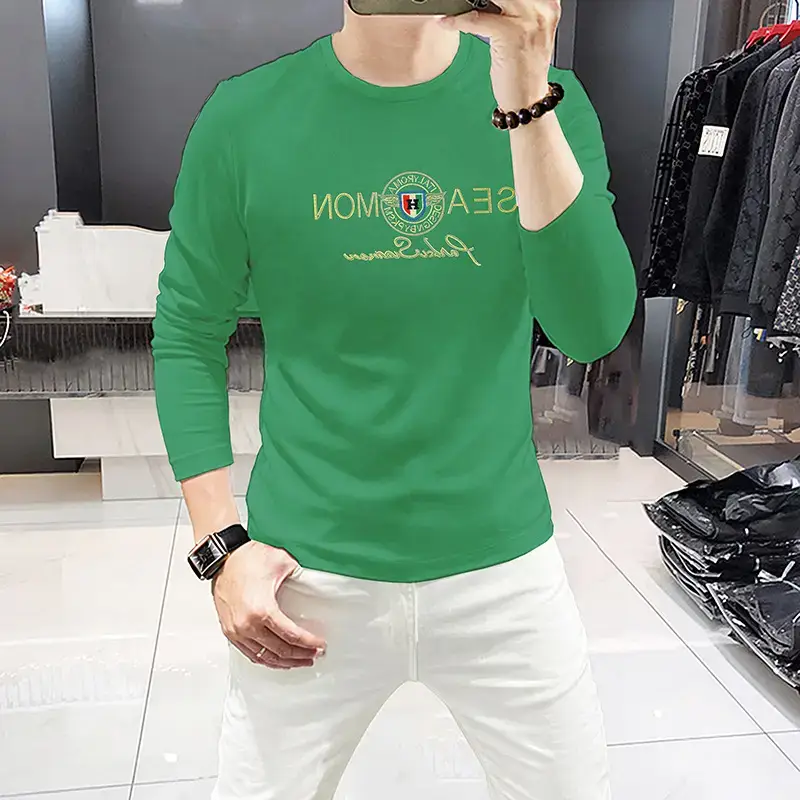 Red Sequin Print Long Sleeve T-Shirt for Men - Image 8