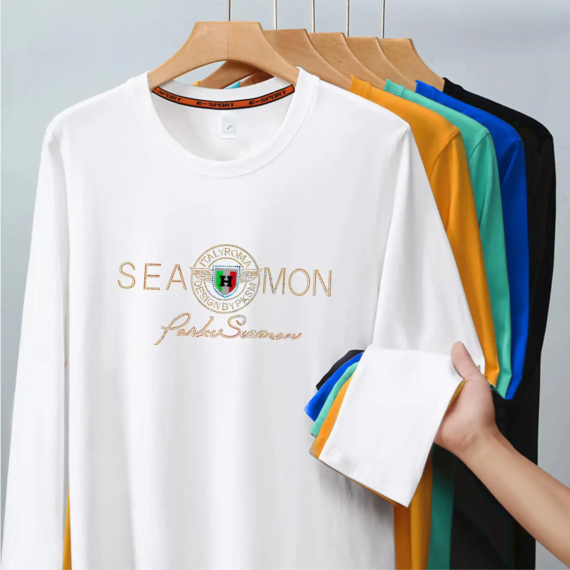 Red Sequin Print Long Sleeve T-Shirt for Men — feature 11