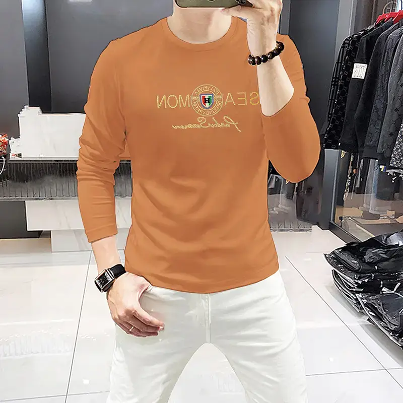 Red Sequin Print Long Sleeve T-Shirt for Men — feature 9