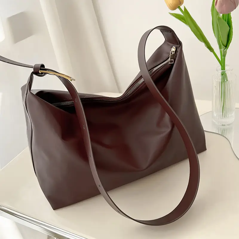 Brown Leather Shoulder Bag for College Women Large Capacity - Image 5