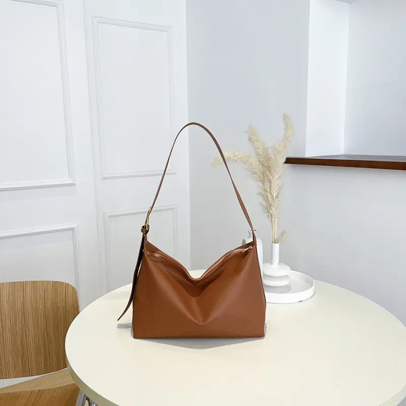 Brown Leather Shoulder Bag for College Women Large Capacity - Image 2