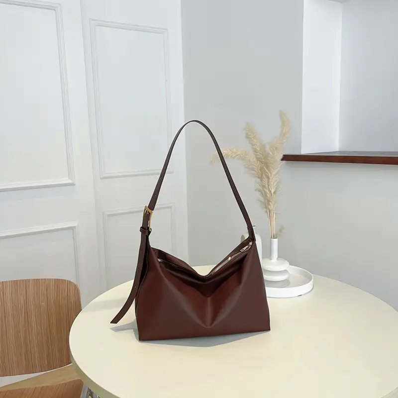 Brown Leather Shoulder Bag for College Women Large Capacity - Image 3