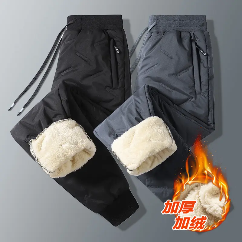 Men Velvet Leggings with Fleece Knee Patch Black