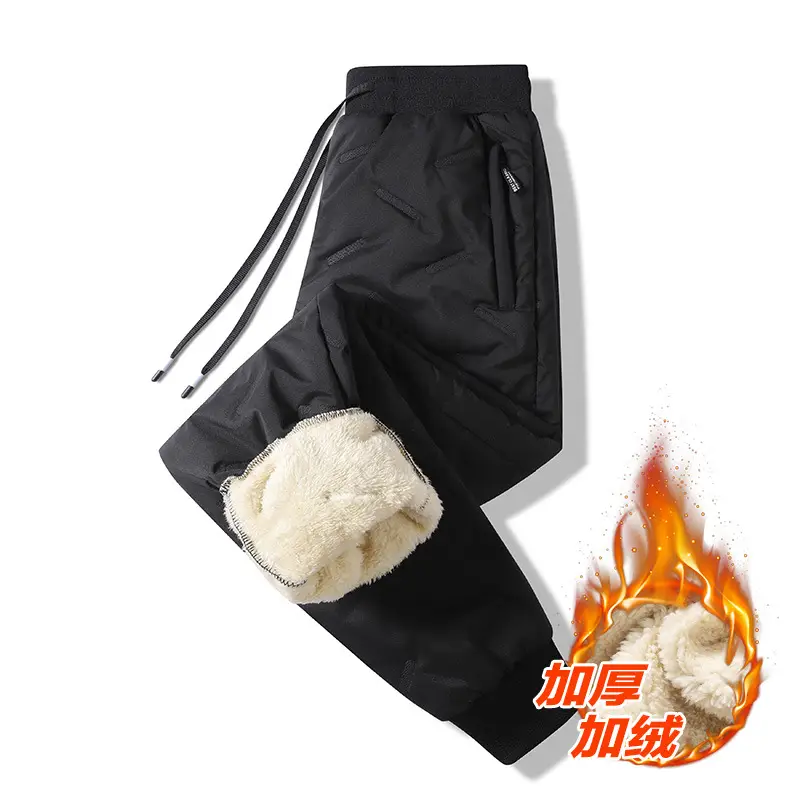 Men Velvet Leggings with Fleece Knee Patch Black