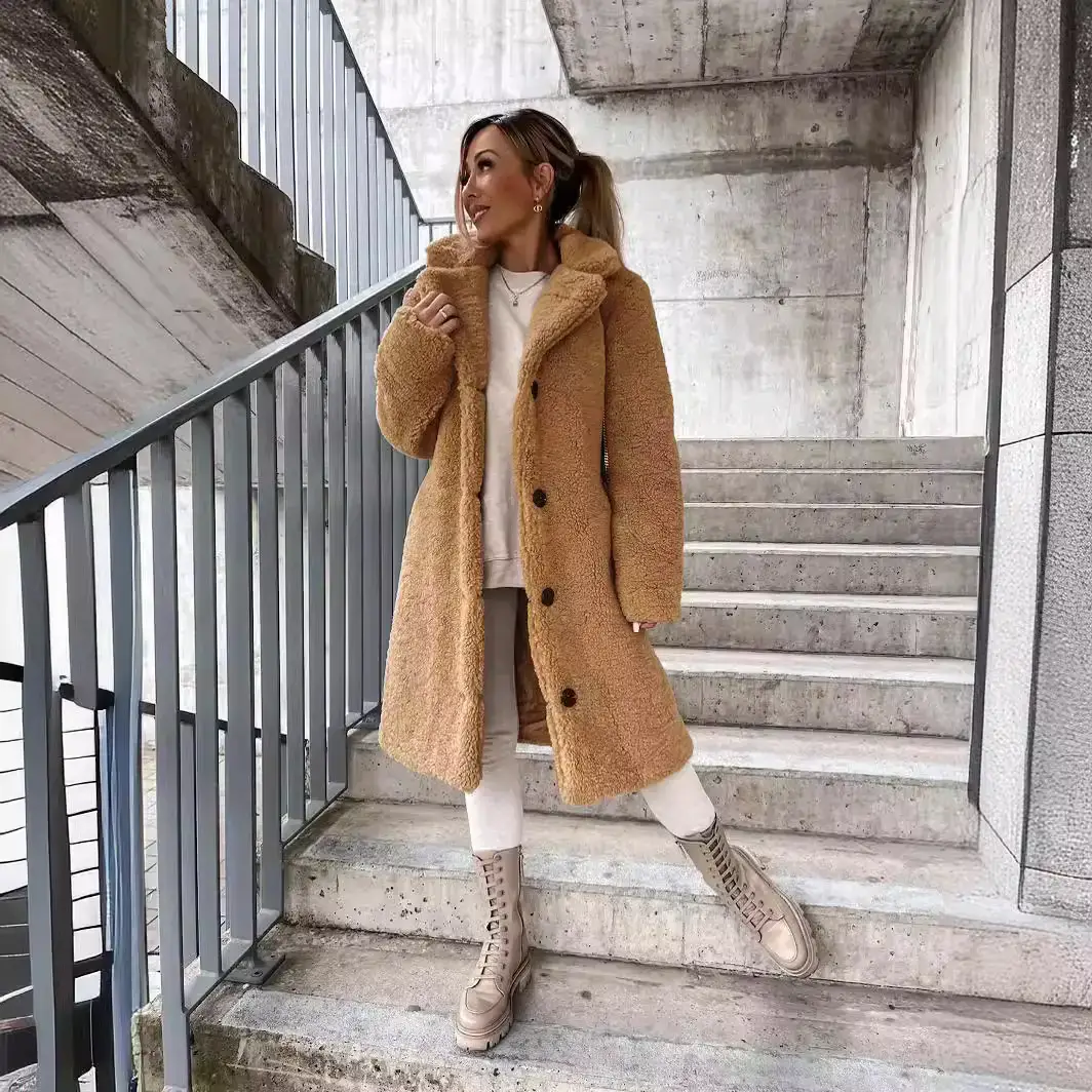 2024 Winter Wool Coat Brown Long Sleeve Regular Fit - Image 7