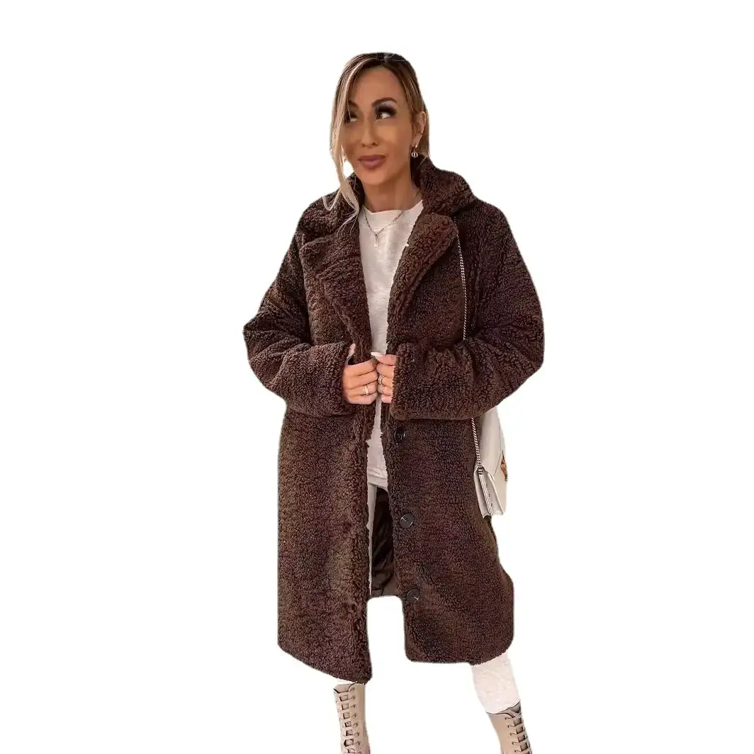 2024 Winter Wool Coat Brown Long Sleeve Regular Fit - Image 9