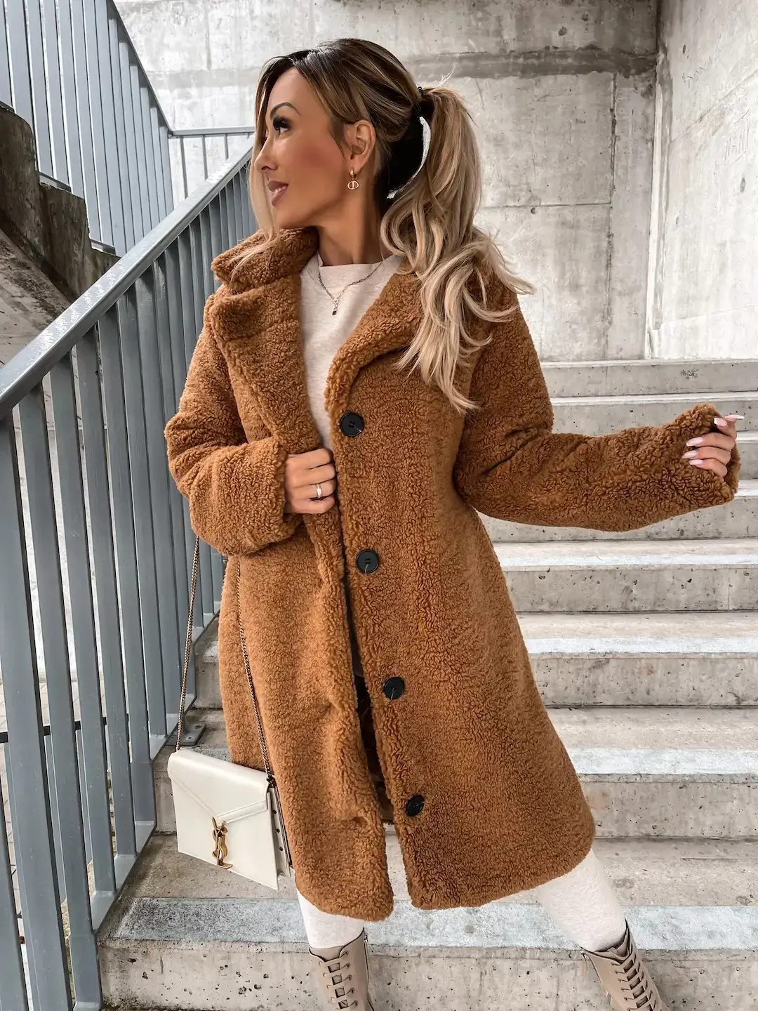 2024 Winter Wool Coat Brown Long Sleeve Regular Fit - Image 2