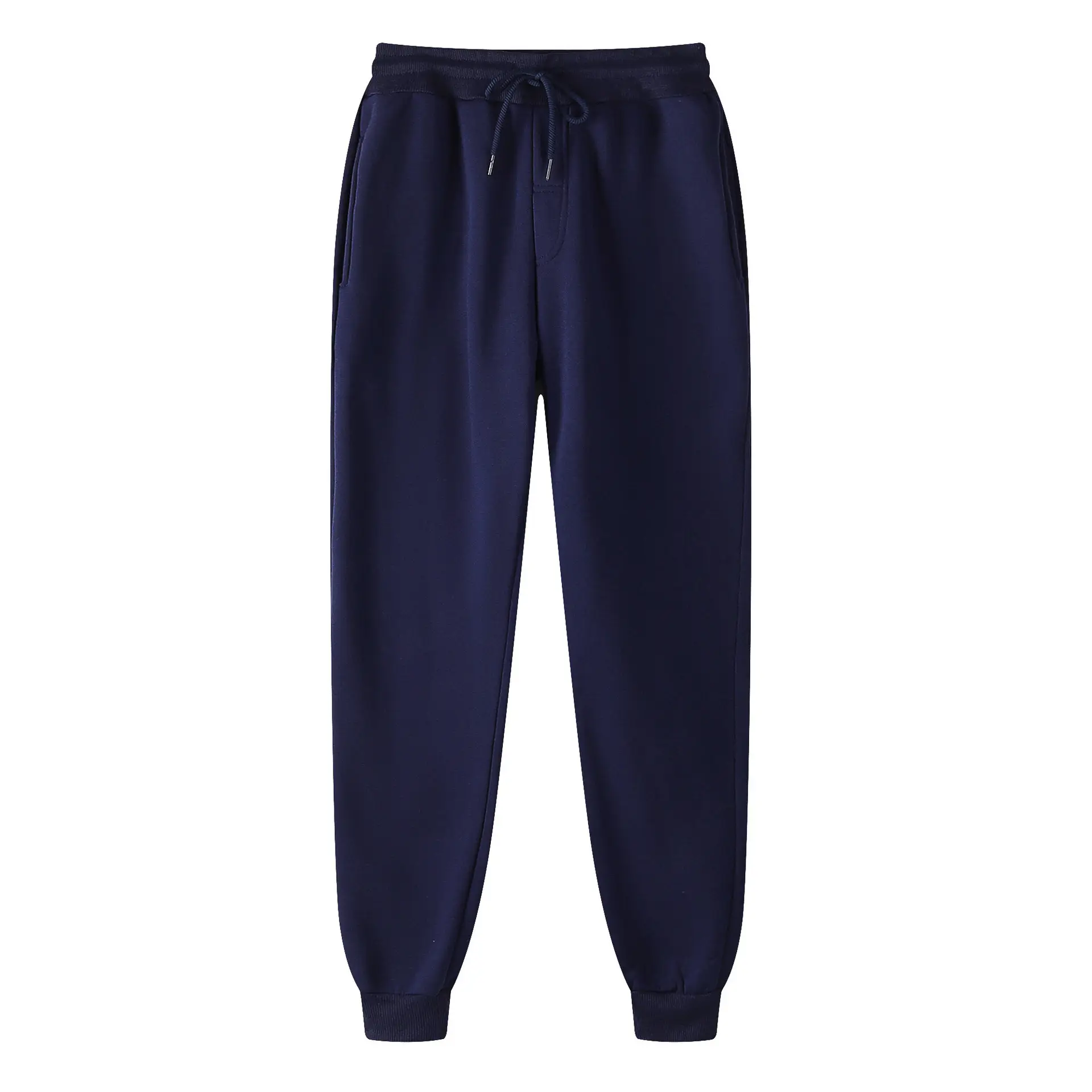 Blue Men's Solid Color Casual Sweatpants Mid Waist Long Trousers - Image 10