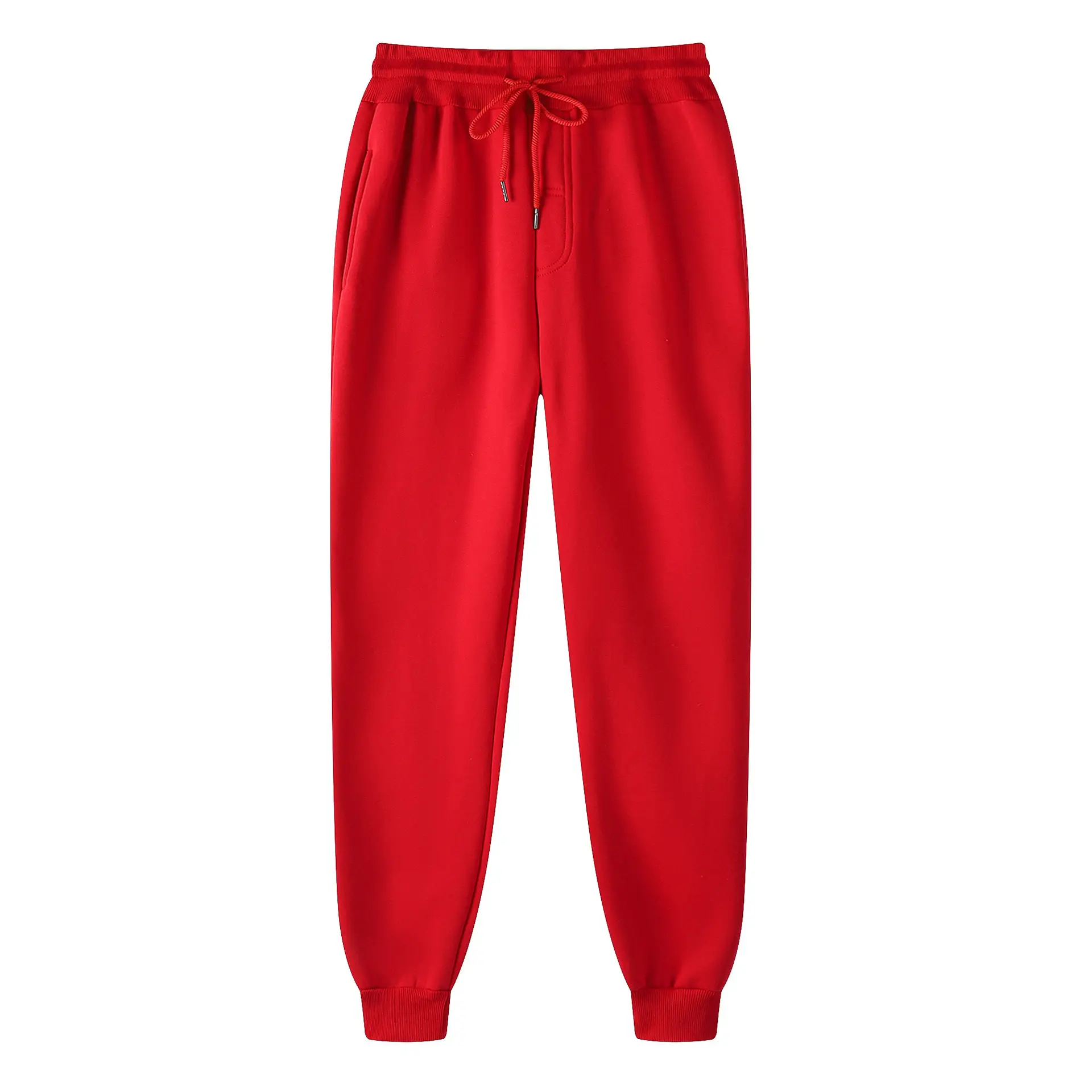 Blue Men's Solid Color Casual Sweatpants Mid Waist Long Trousers - Image 4