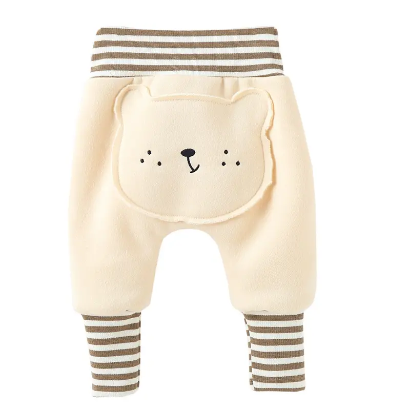 Cute Bear Face Fleece Baby Pants High Waist Striped - Image 13