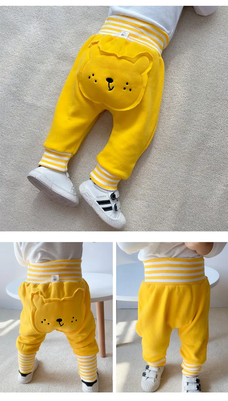 Cute Bear Face Fleece Baby Pants High Waist Striped — feature 10
