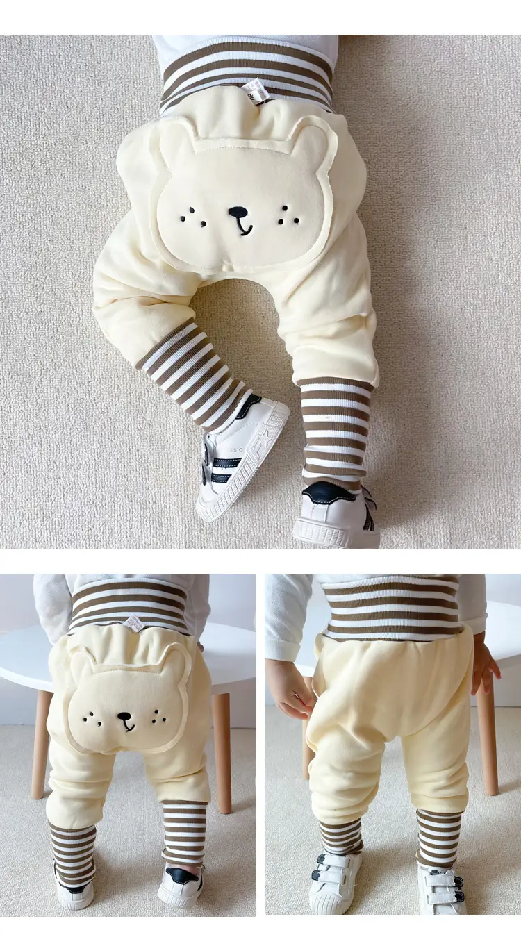 Cute Bear Face Fleece Baby Pants High Waist Striped — feature 11