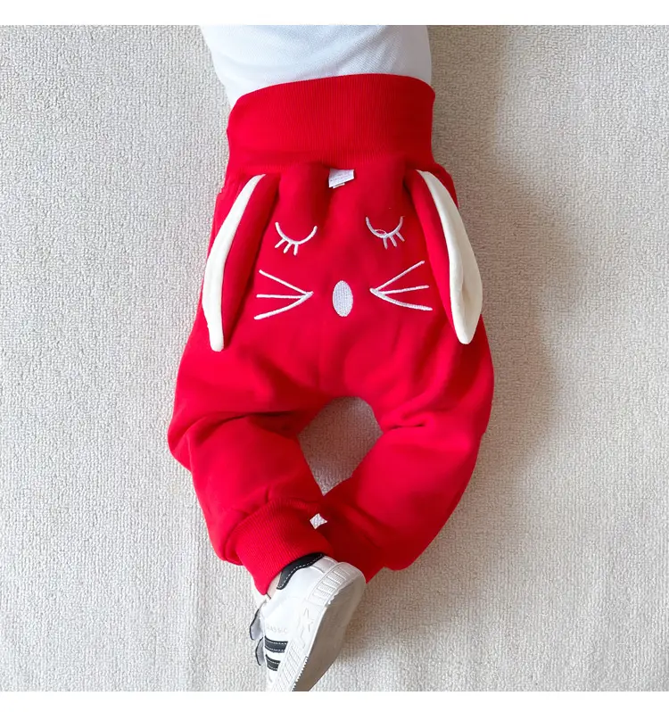Cute Bear Face Fleece Baby Pants High Waist Striped — feature 12