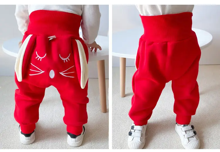 Cute Bear Face Fleece Baby Pants High Waist Striped — feature 13