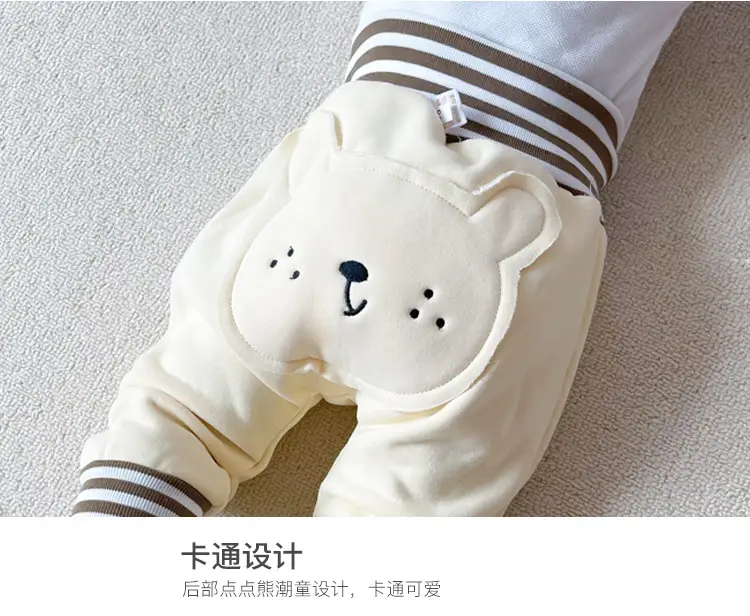 Cute Bear Face Fleece Baby Pants High Waist Striped — feature 15