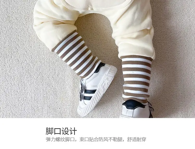 Cute Bear Face Fleece Baby Pants High Waist Striped — feature 16