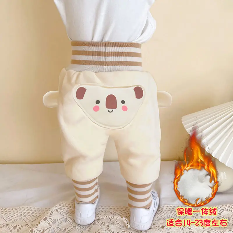 Cute Bear Face Fleece Baby Pants High Waist Striped - Image 12