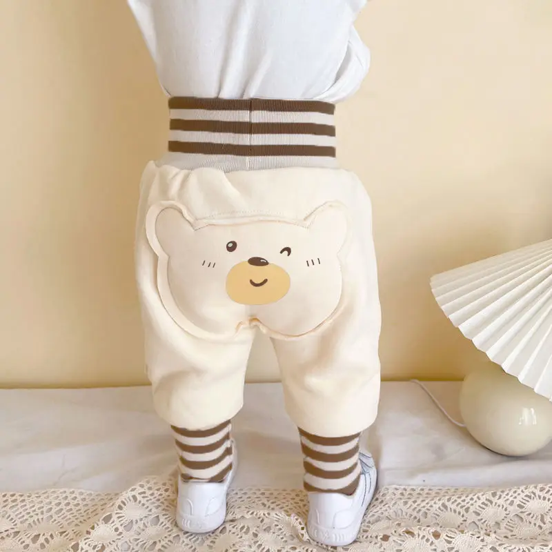 Cute Bear Face Fleece Baby Pants High Waist Striped - Image 7