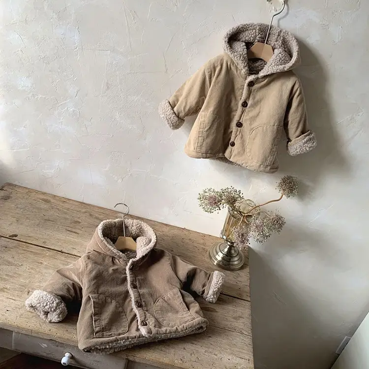 Baby Hooded Winter Jacket Beige Woolen Cardigan - Image 6