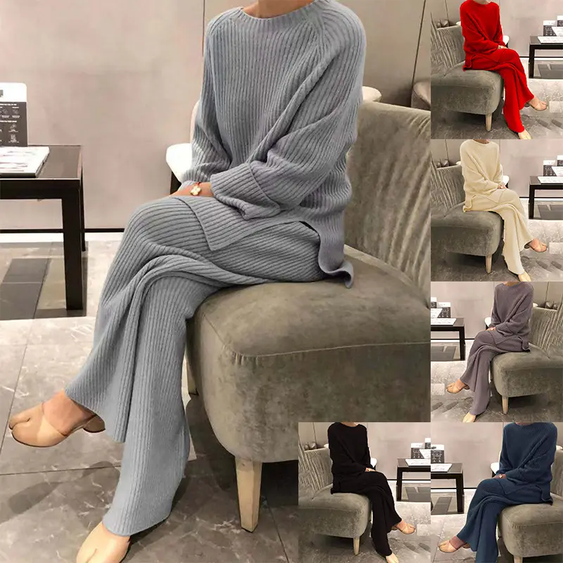 Long Sleeve Pure Color Knitted 2-Piece Suit for Women - Image 12