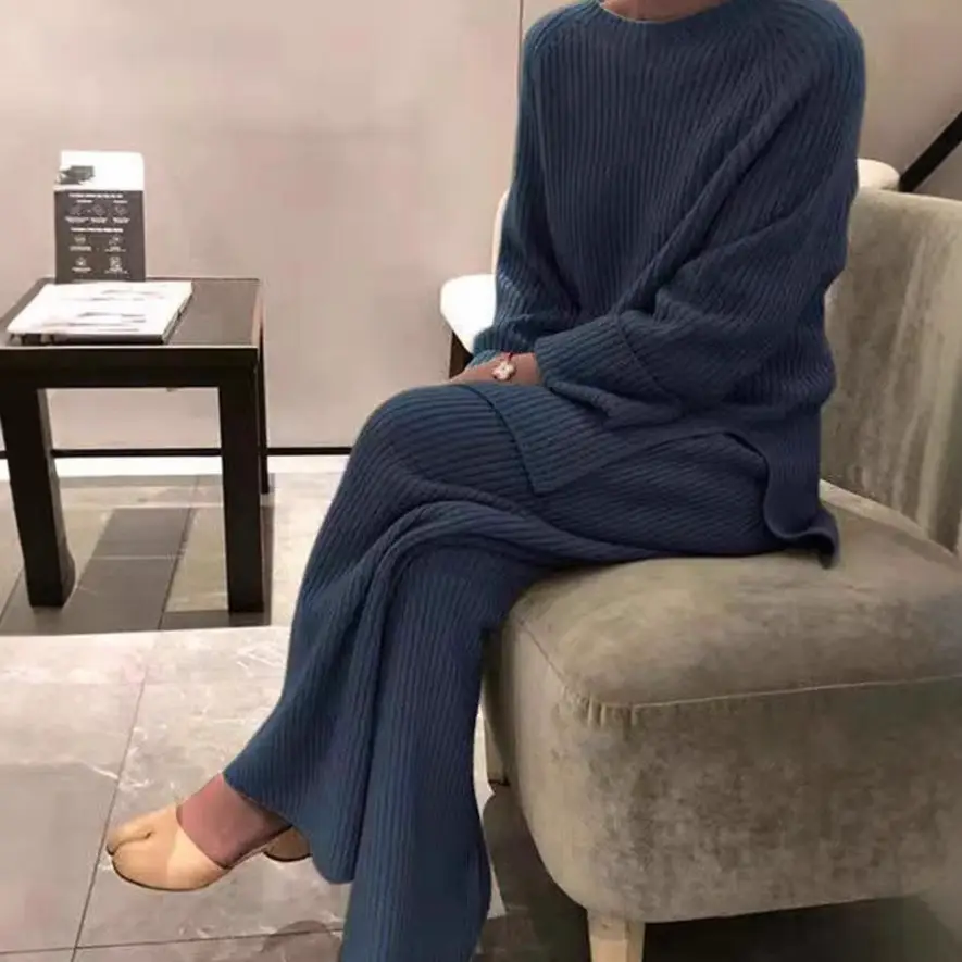 Long Sleeve Pure Color Knitted 2-Piece Suit for Women - Image 10