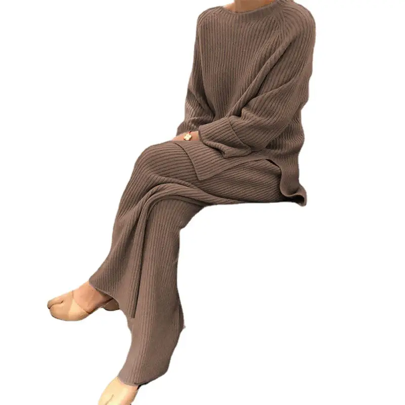 Long Sleeve Pure Color Knitted 2-Piece Suit for Women - Image 11