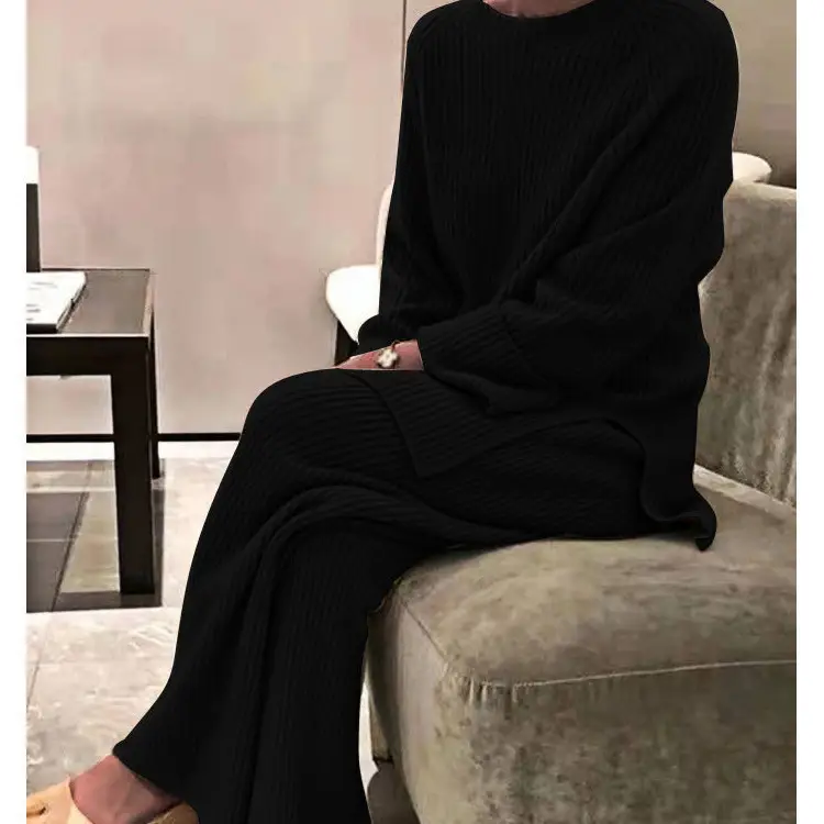 Long Sleeve Pure Color Knitted 2-Piece Suit for Women - Image 6