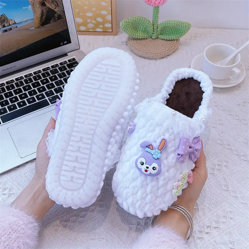Women's Yellow Wool Crochet Slipper with Rabbit Design - Image 21