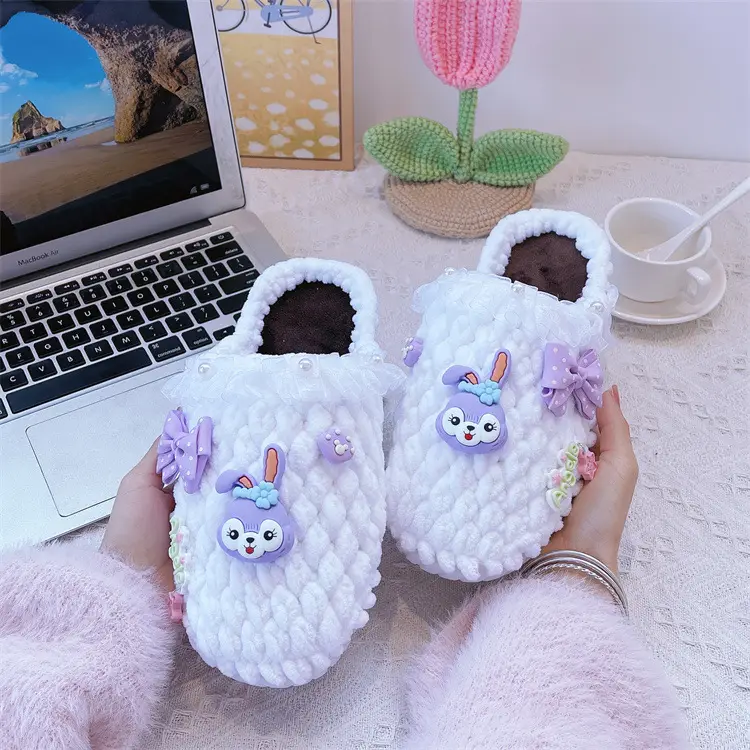 Women's Yellow Wool Crochet Slipper with Rabbit Design — feature 1