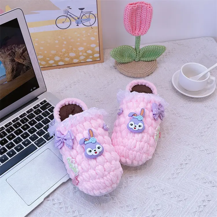 Women's Yellow Wool Crochet Slipper with Rabbit Design — feature 11