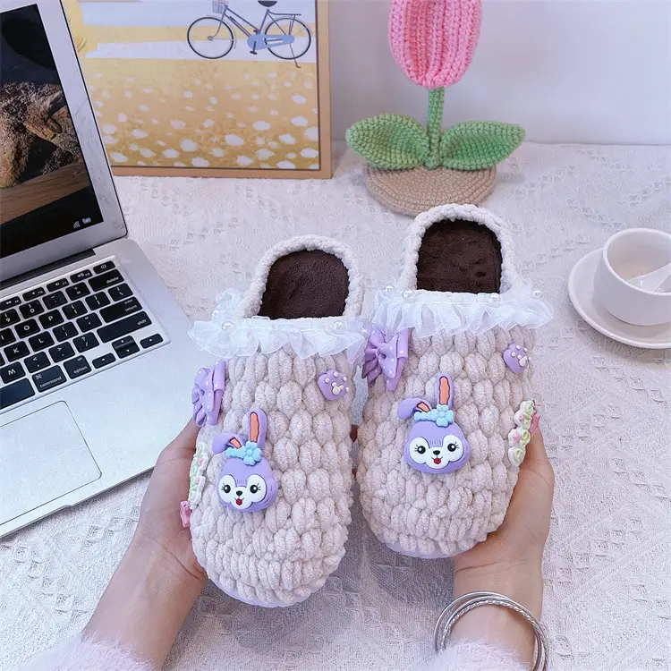 Women's Yellow Wool Crochet Slipper with Rabbit Design — feature 15