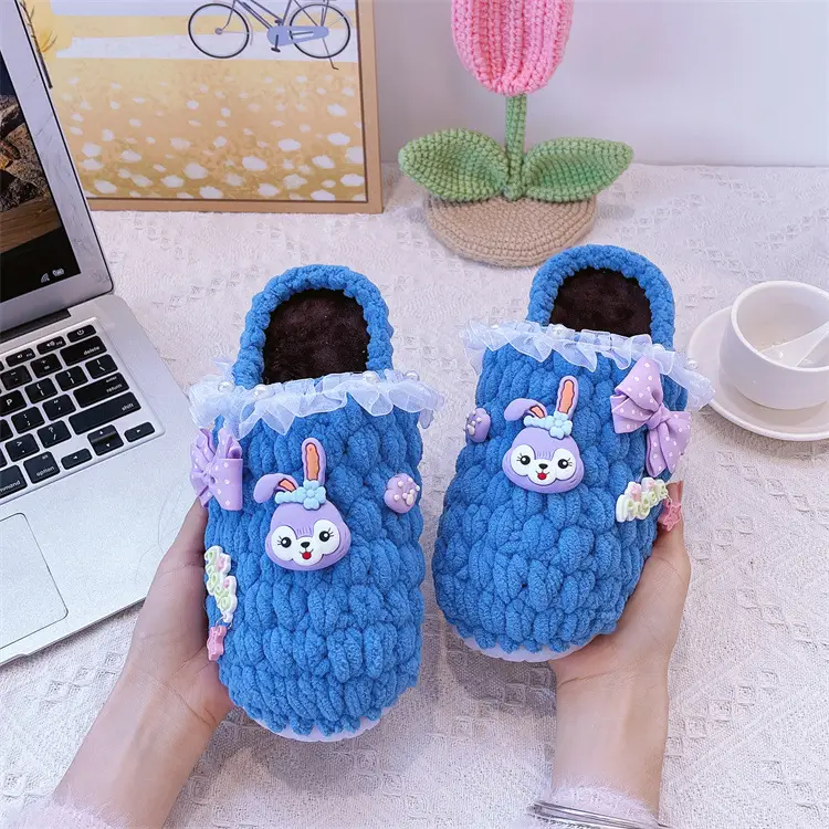 Women's Yellow Wool Crochet Slipper with Rabbit Design — feature 16
