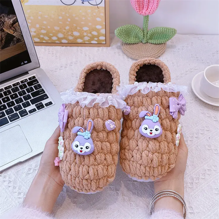 Women's Yellow Wool Crochet Slipper with Rabbit Design — feature 17