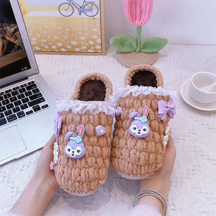 Women's Yellow Wool Crochet Slipper with Rabbit Design — feature 18