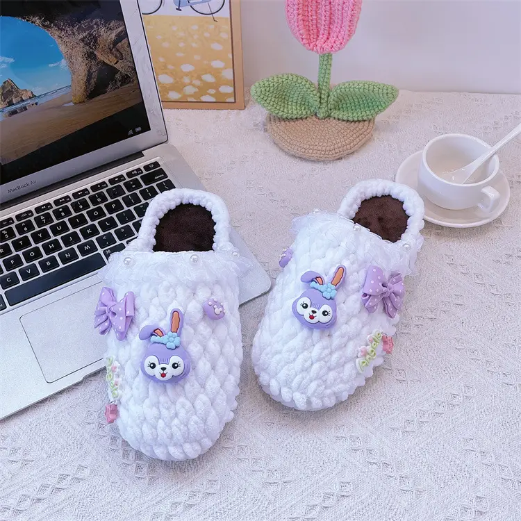 Women's Yellow Wool Crochet Slipper with Rabbit Design — feature 2