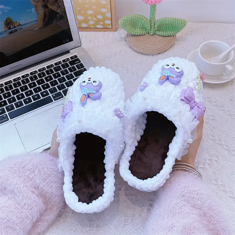 Women's Yellow Wool Crochet Slipper with Rabbit Design — feature 3