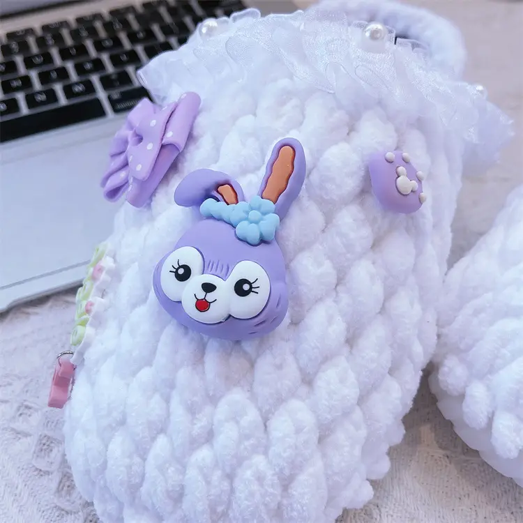 Women's Yellow Wool Crochet Slipper with Rabbit Design — feature 4