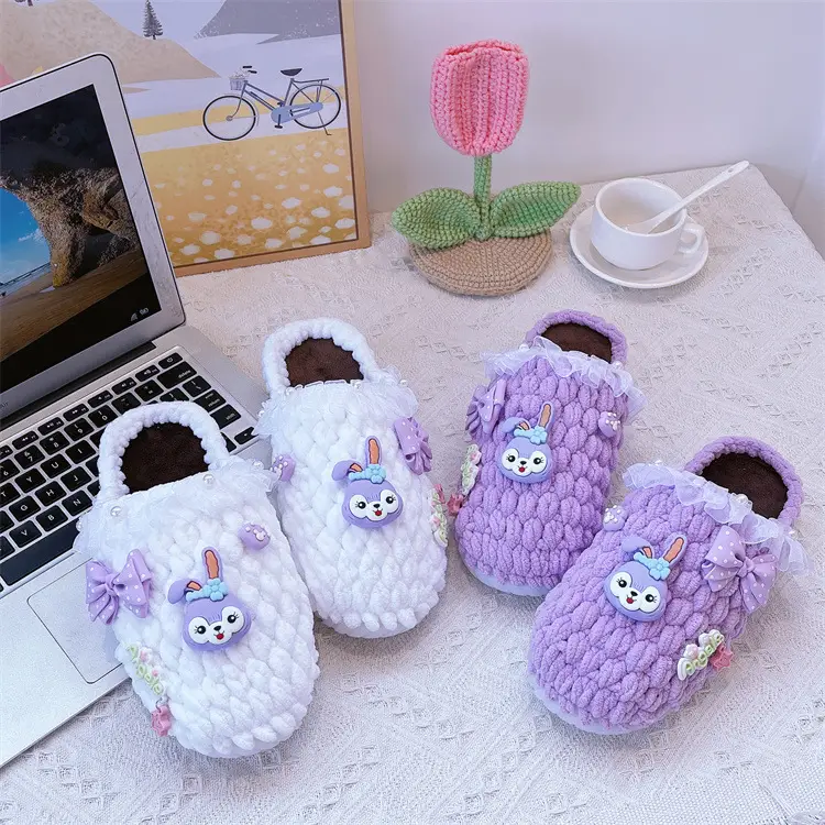 Women's Yellow Wool Crochet Slipper with Rabbit Design — feature 7