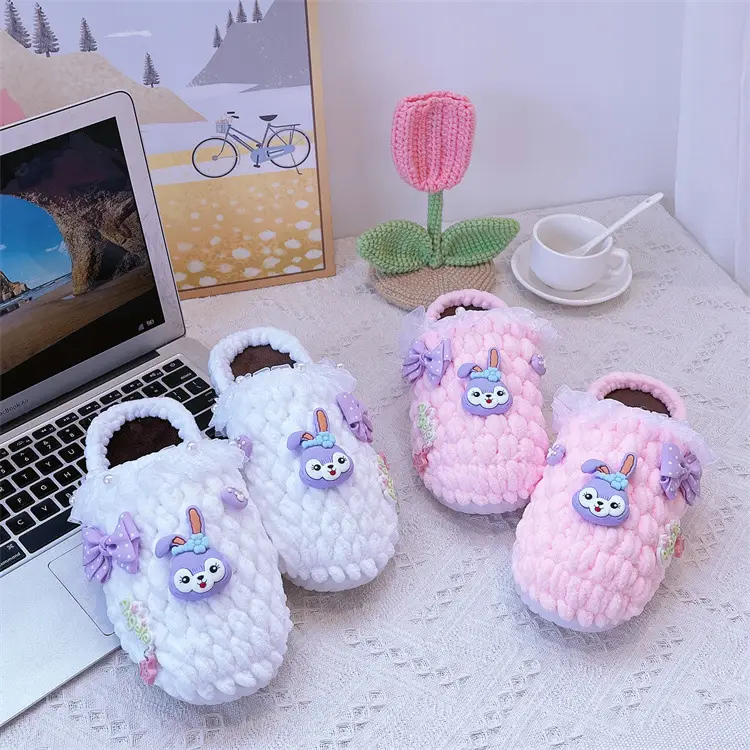 Women's Yellow Wool Crochet Slipper with Rabbit Design — feature 8