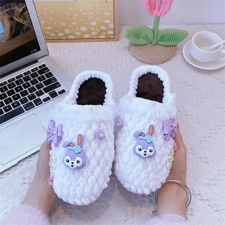 Women's Yellow Wool Crochet Slipper with Rabbit Design — feature 9