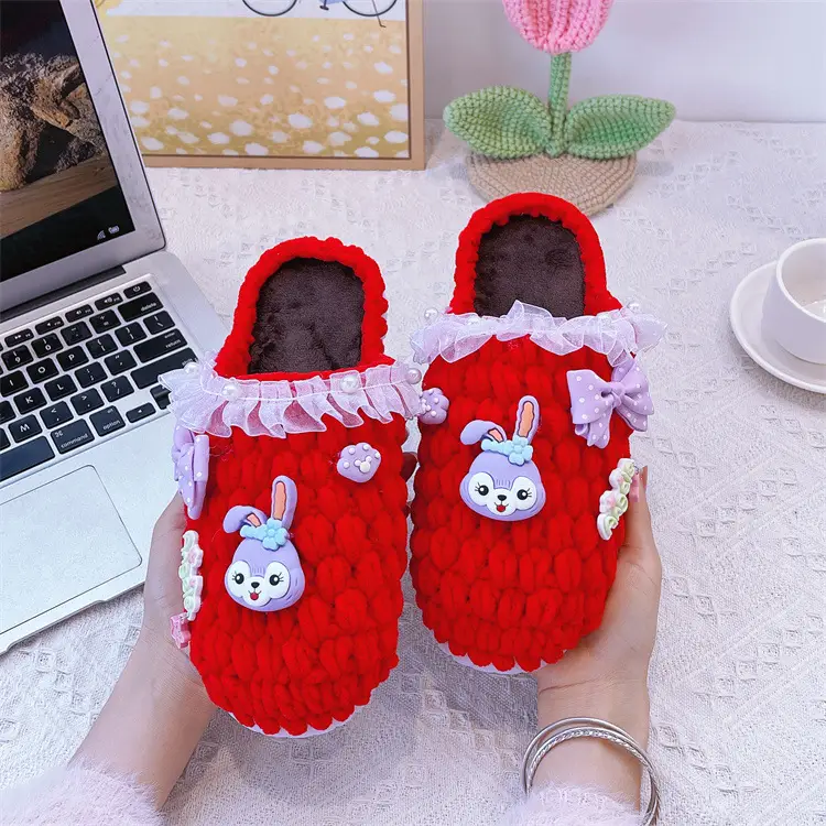 Women's Yellow Wool Crochet Slipper with Rabbit Design - Image 12