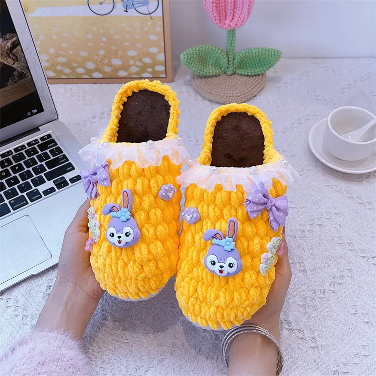 Women's Yellow Wool Crochet Slipper with Rabbit Design - Image 15