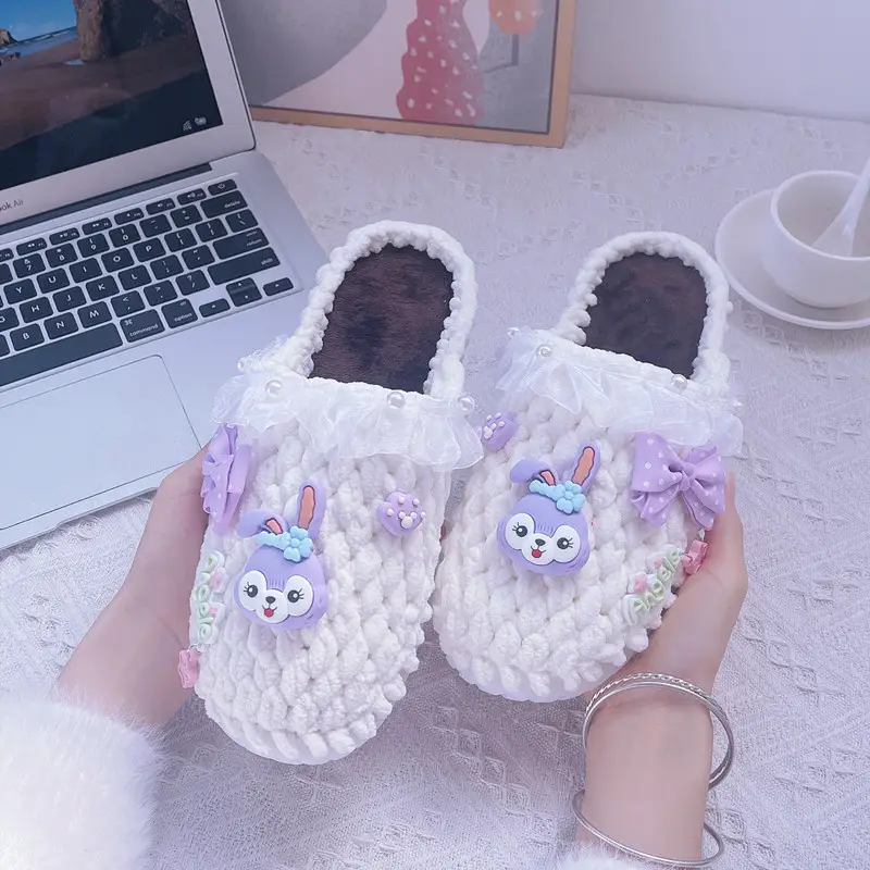Women's Yellow Wool Crochet Slipper with Rabbit Design - Image 17