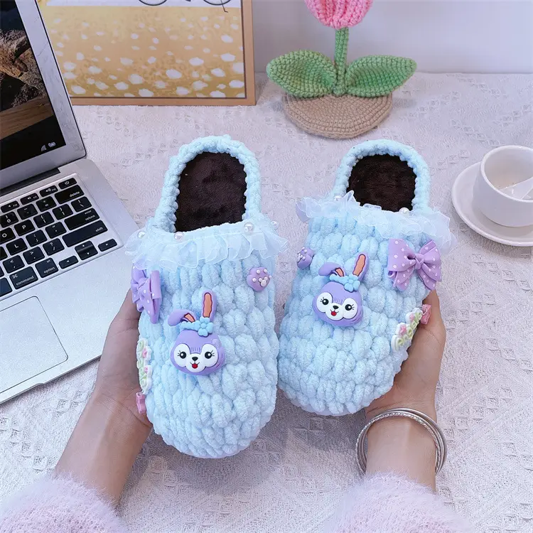 Women's Yellow Wool Crochet Slipper with Rabbit Design - Image 4
