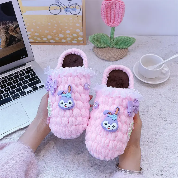 Women's Yellow Wool Crochet Slipper with Rabbit Design - Image 6