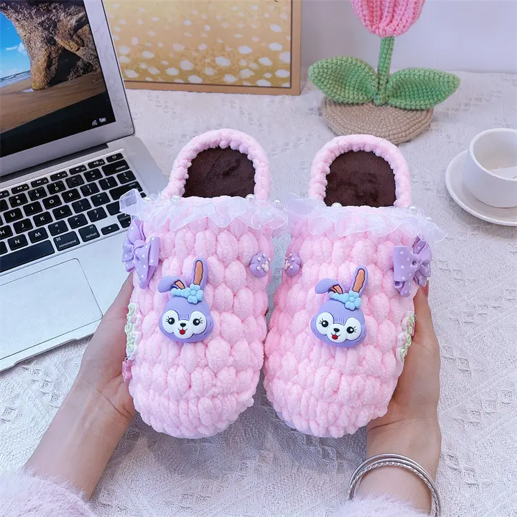 Women's Yellow Wool Crochet Slipper with Rabbit Design - Image 7